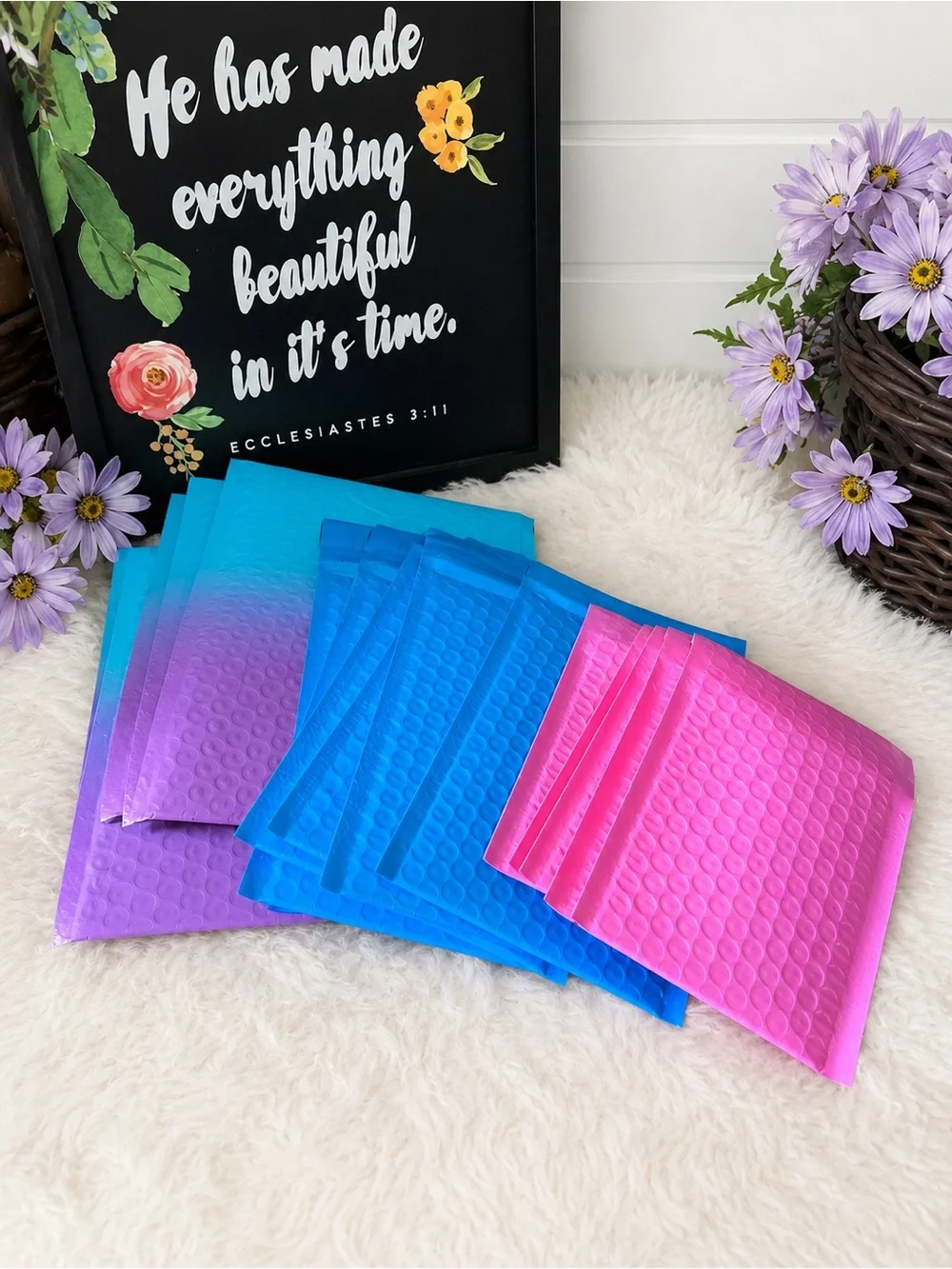 Set of 15 Vibrant Multicolor Bubble Mailers Set - Pink, Blue, Purple